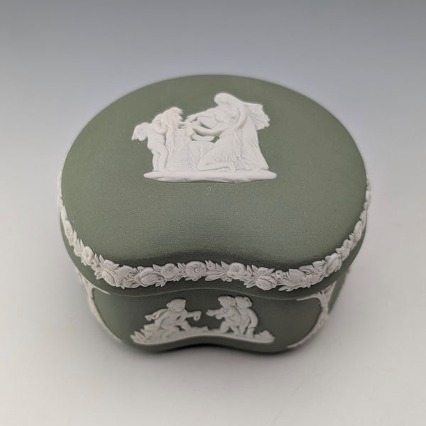 British Vintage Wedgwood Jasperware Bean-Shaped Trinket Box, Green